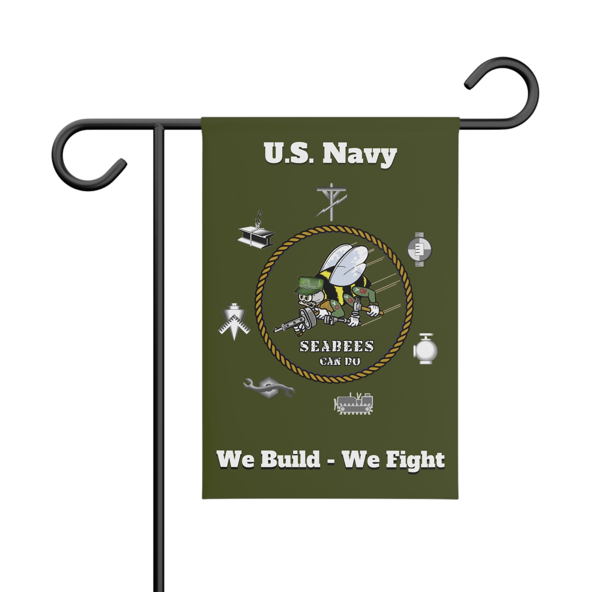 Bandiera Marina USA Seabees 12x18 Poliestere - Forze Navali Costruzione
