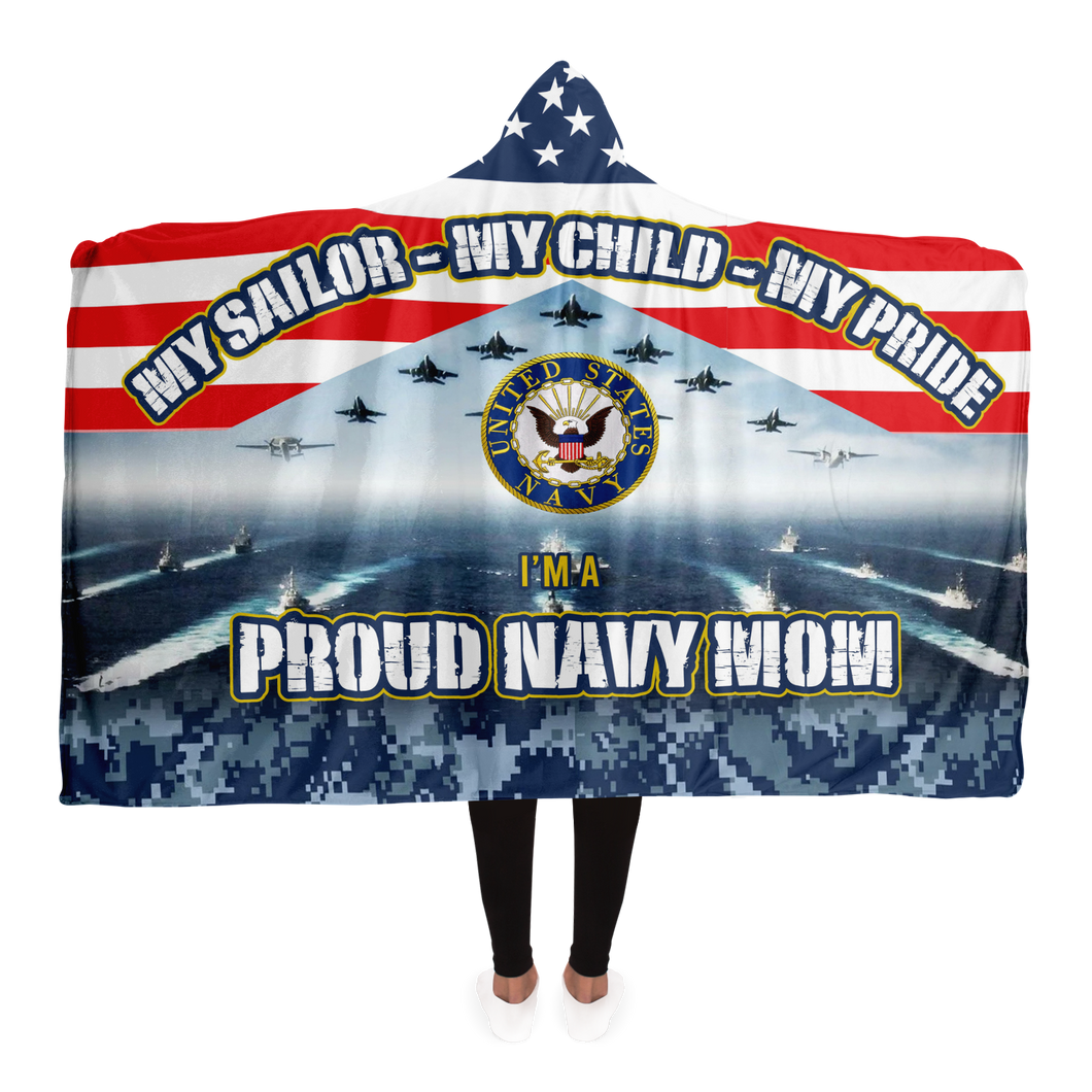Proud Navy Mom Hooded Blanket