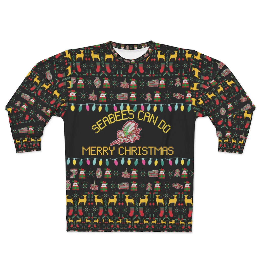 Seabee Black Ugly Christmas AOP Unisex Sweatshirt