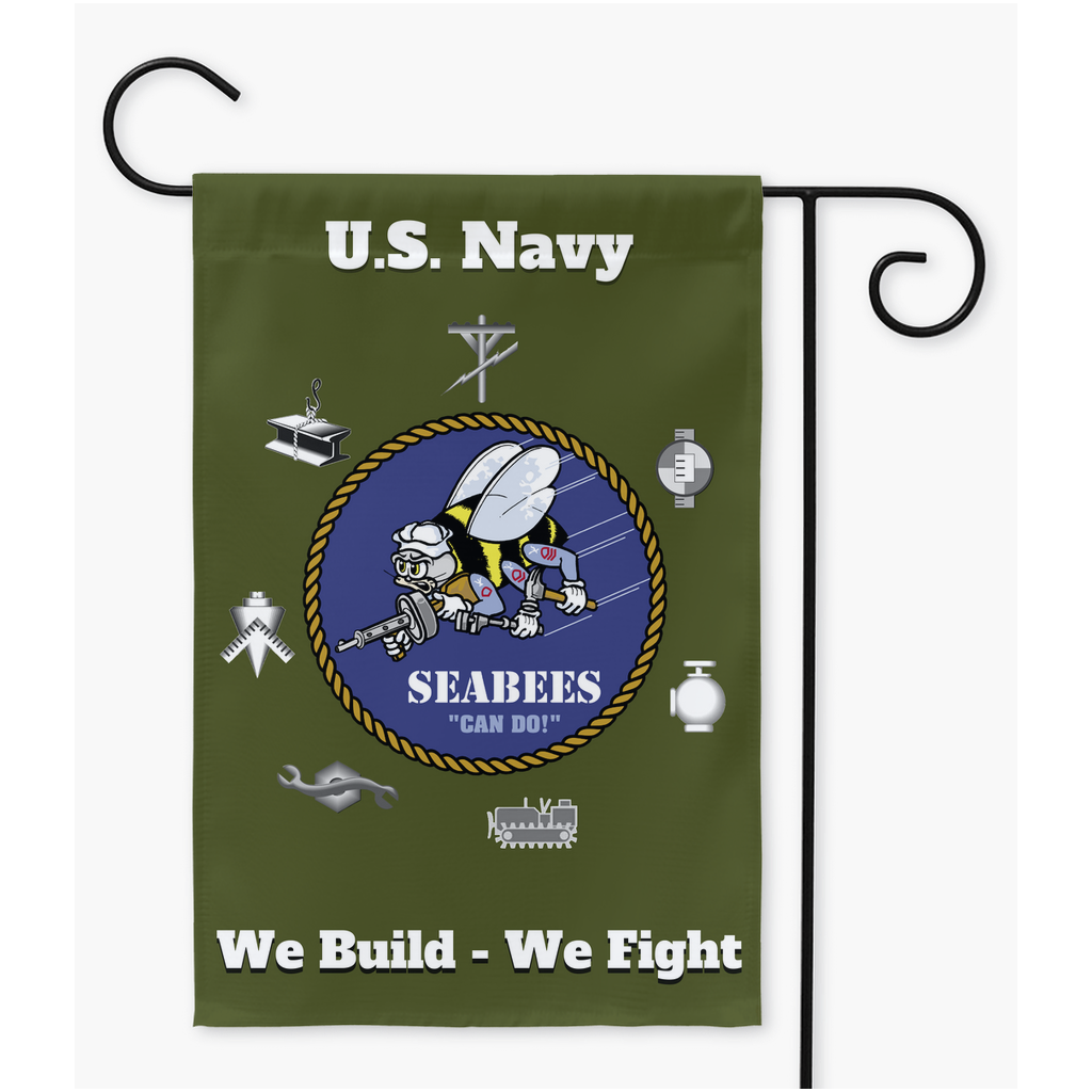 Seabees Garden Flag - Dixie Cup, Green Hat, Desert Storm, or Vietnam Veteran