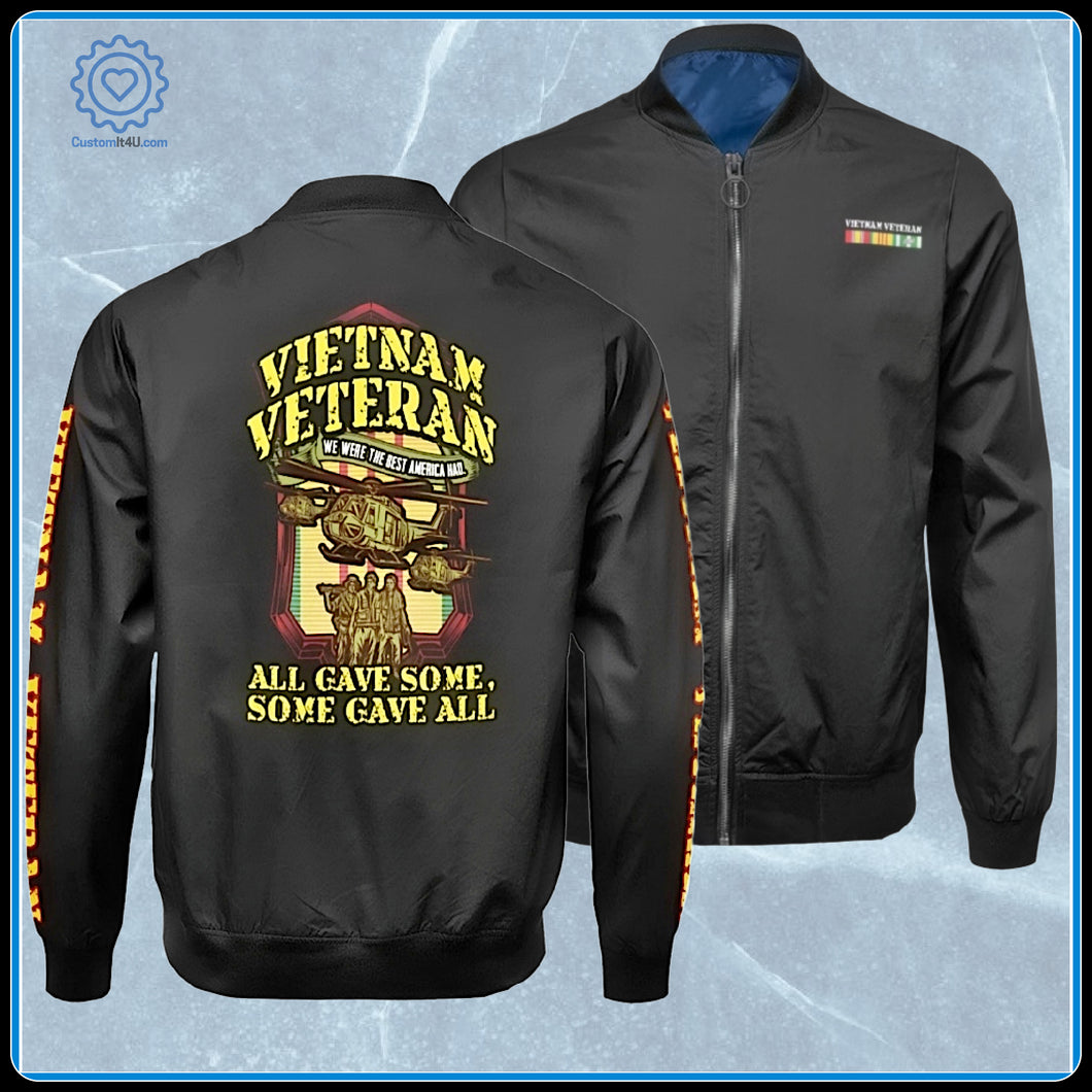 Vietnam Veteran Black Bomber Jacket All Over Print